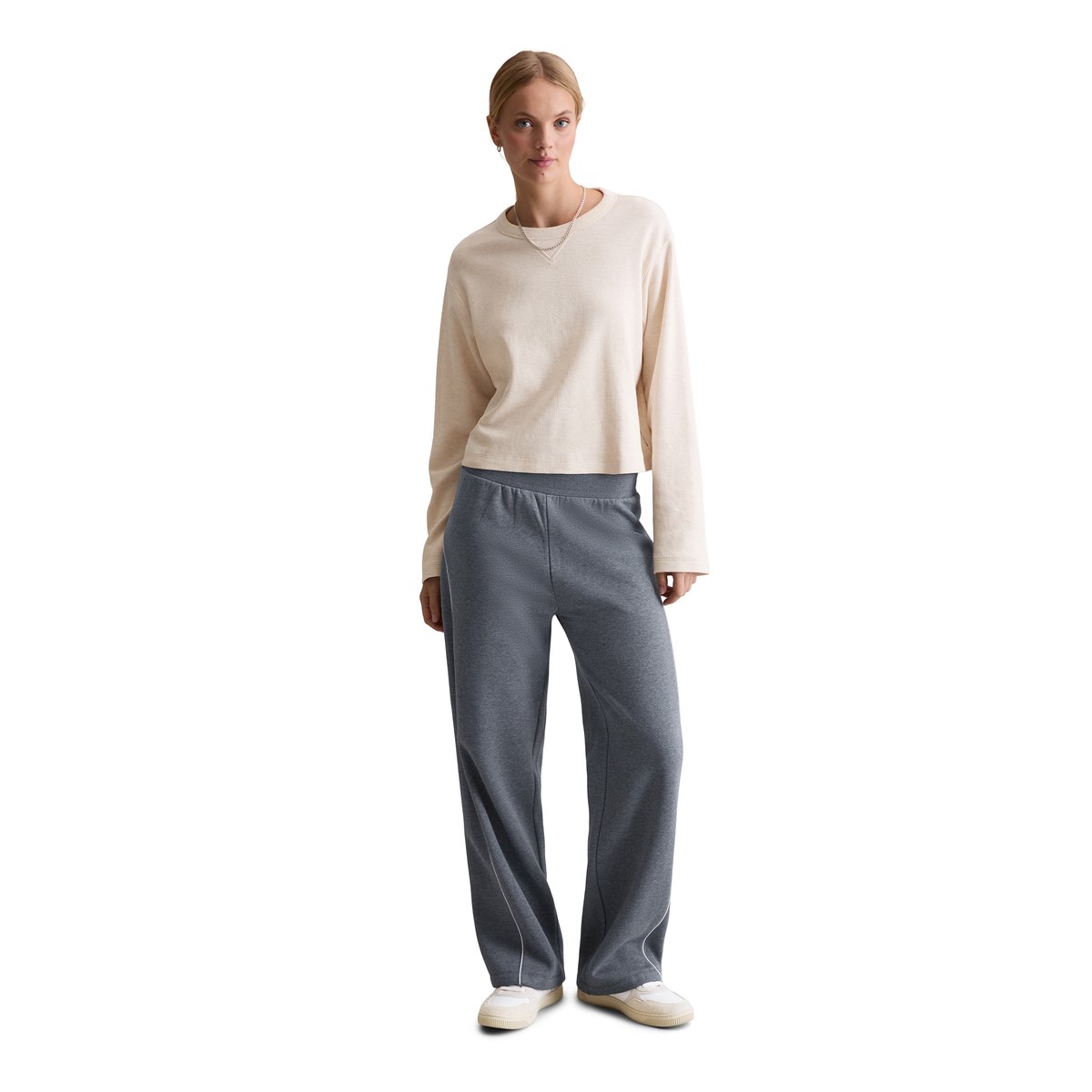 T-shirt long relaxed en jersey lourd blanc naturel, MARC O’POLO DENIM