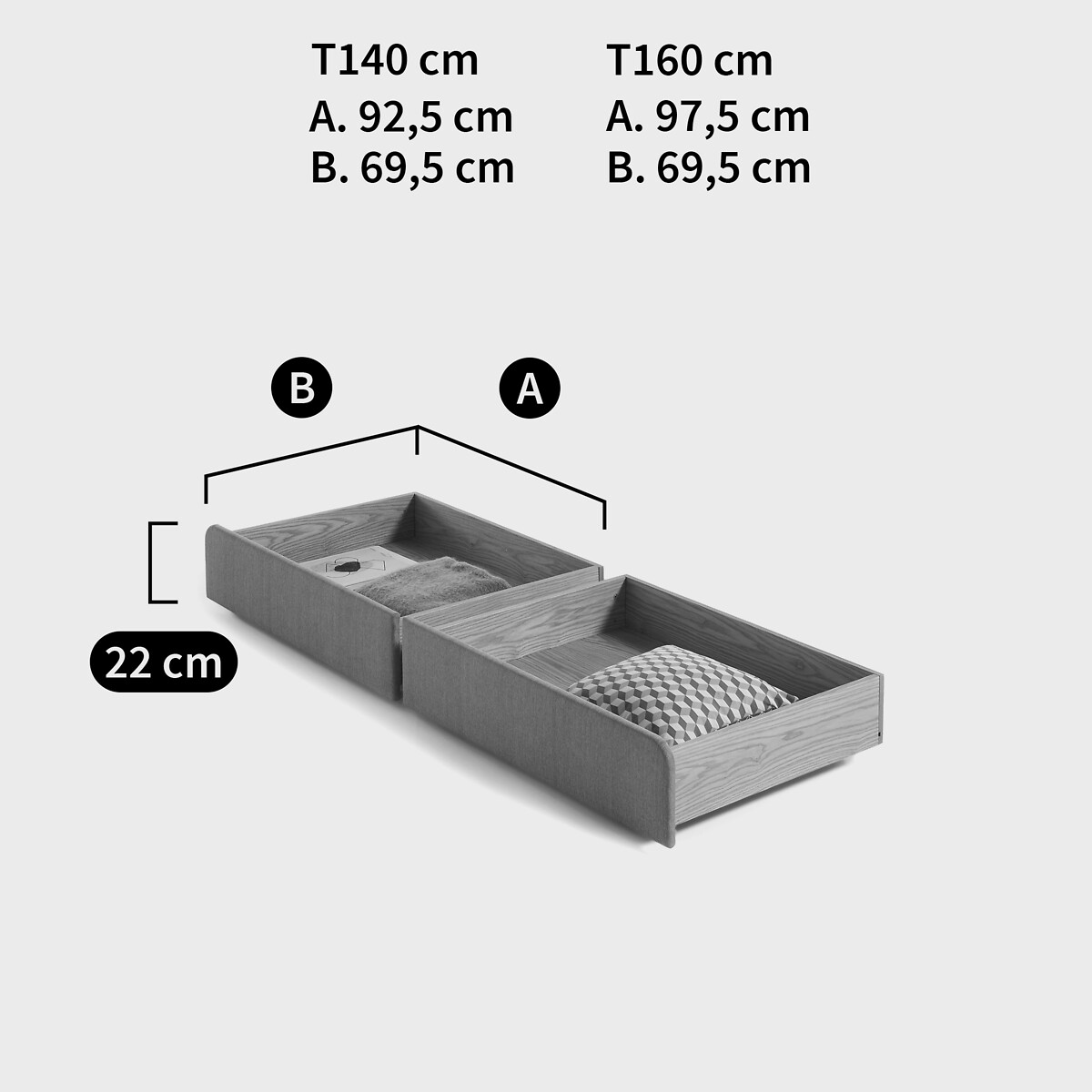 Lot de 2 tiroirs de rangement pour le lit Elori gris, LA REDOUTE INTERIEURS