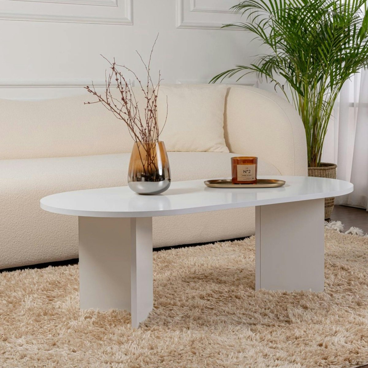 Table basse ovale moderne MARFA blanc, PIER IMPORT