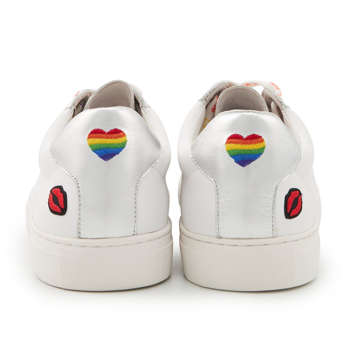 Baskets En Cuir Simone Love Is Love blanc, BONS BAISERS
