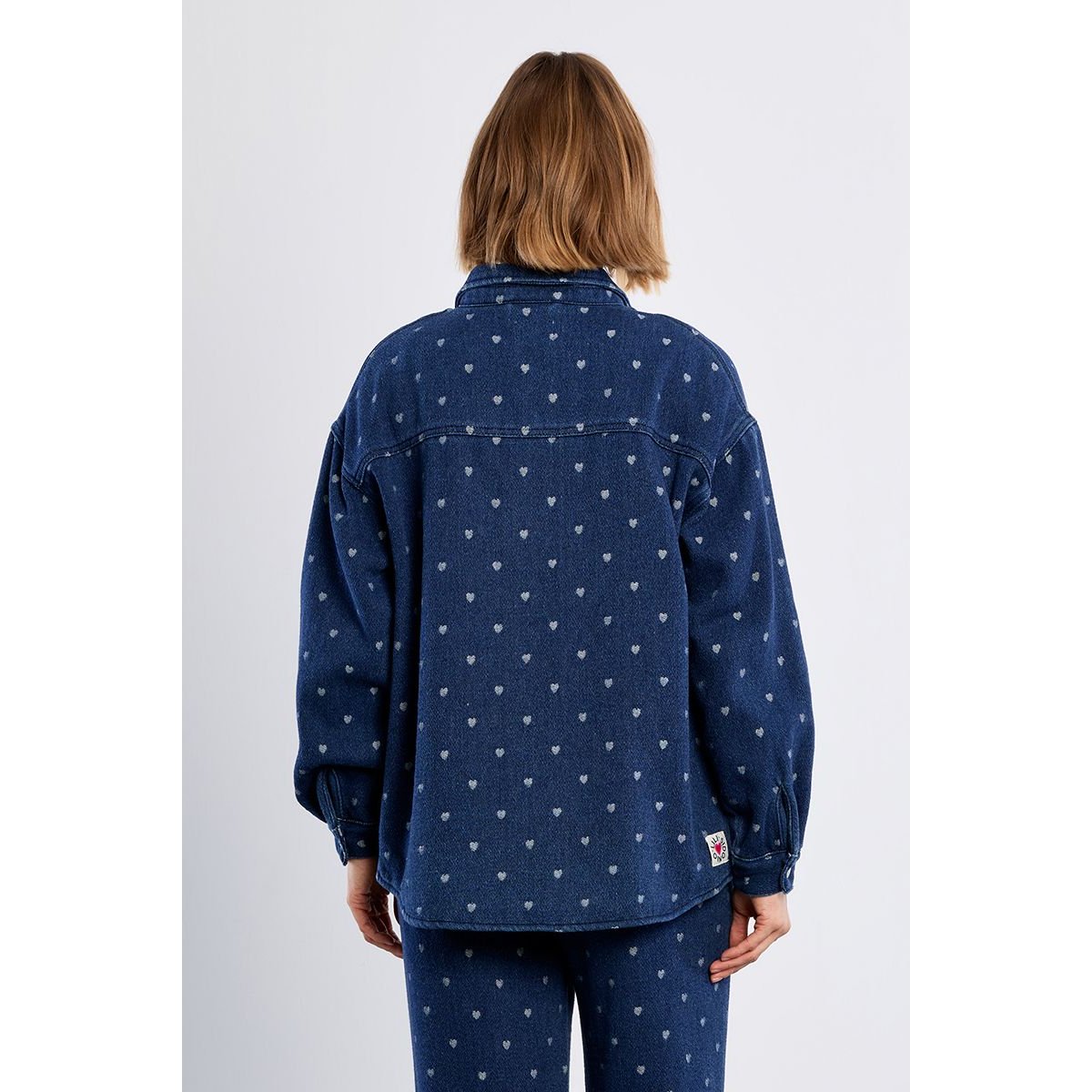 Surchemise en coton, surpiquée de cœurs denim blue, LILI SIDONIO