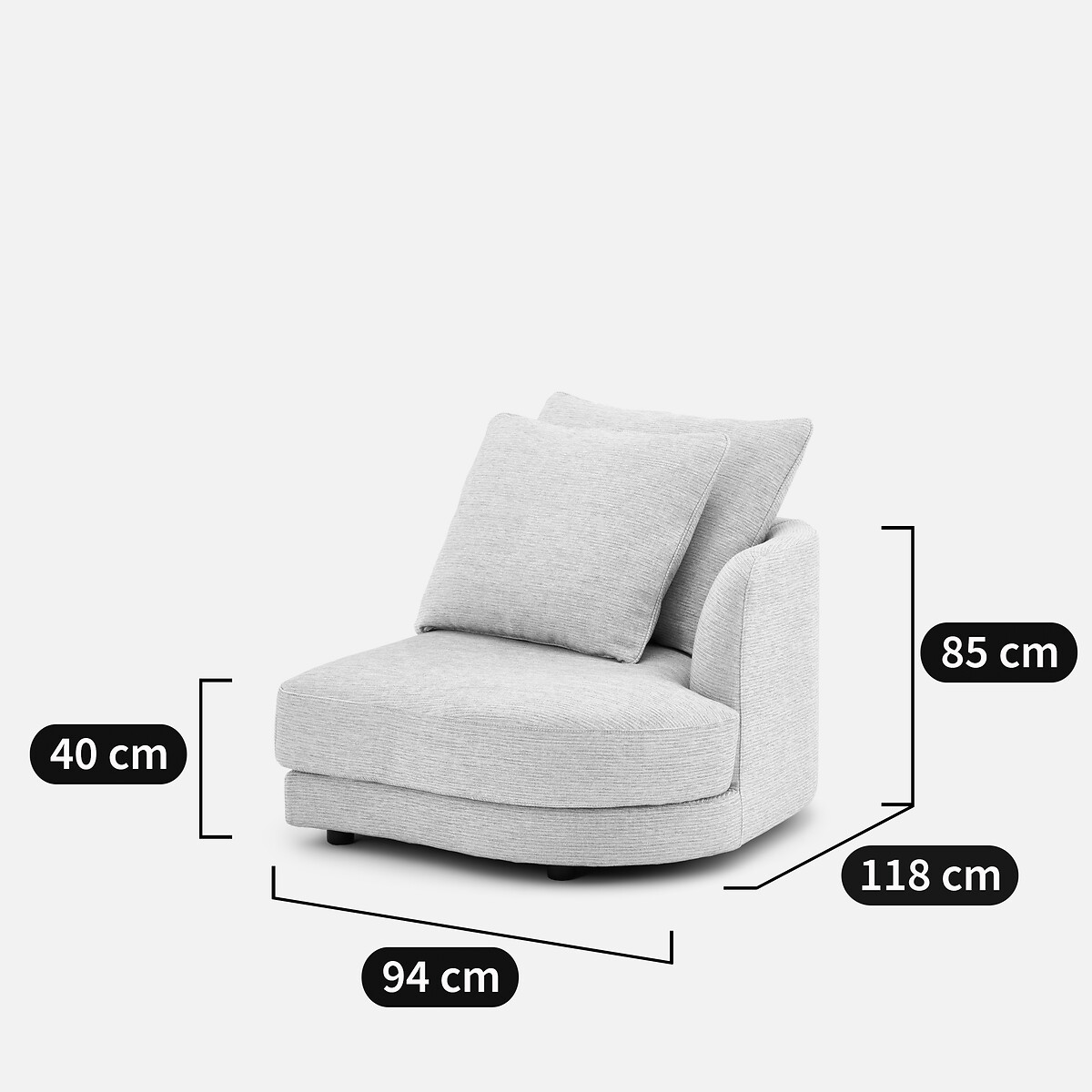 Sofá modular, con forma redondeada, fabricado en algodón reciclado, TIBERIO gris claro , AM.PM