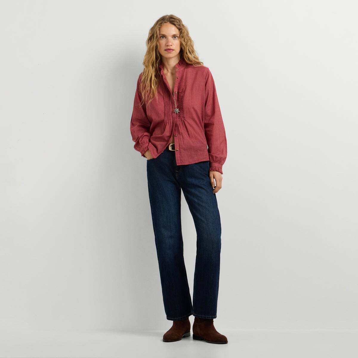 Blouse À Carreaux À Col Mao rouge baie, PEPE JEANS