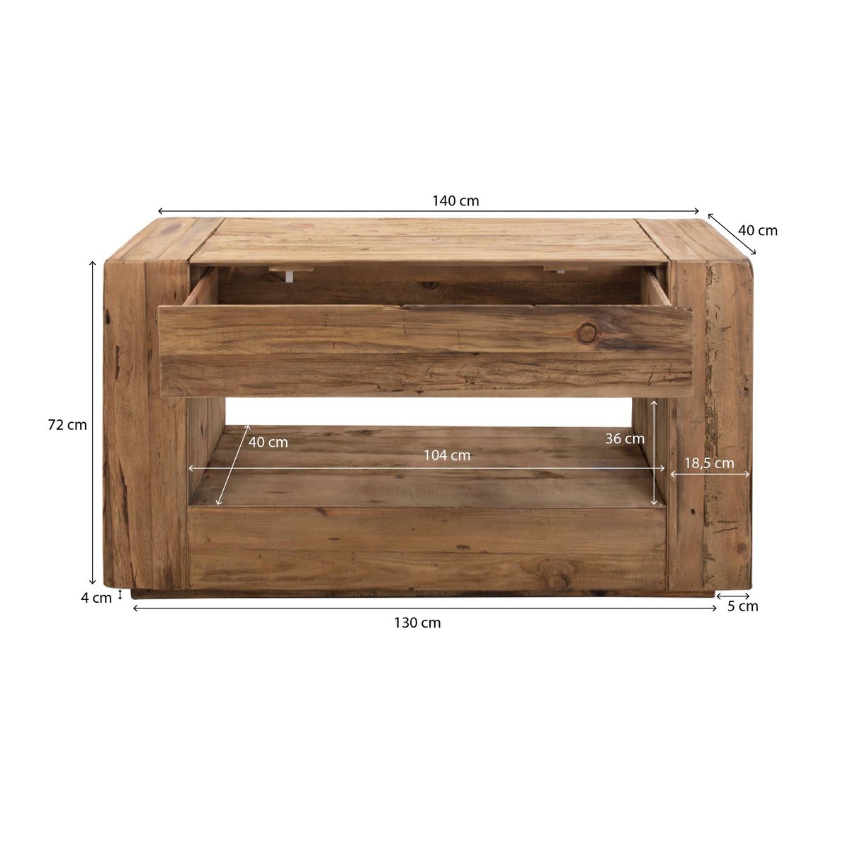 Console en bois recyclé carrée BLAISE bois clair, MADE IN MEUBLES 