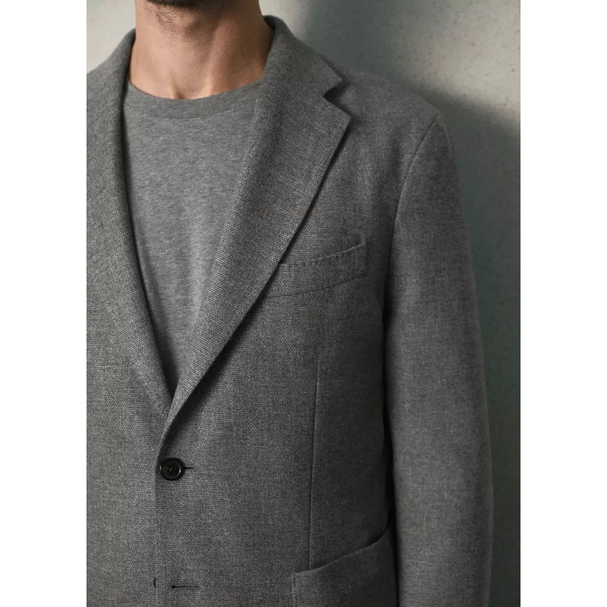 Blazer slim fit en laine italienne gris chiné clair, MANGO MAN