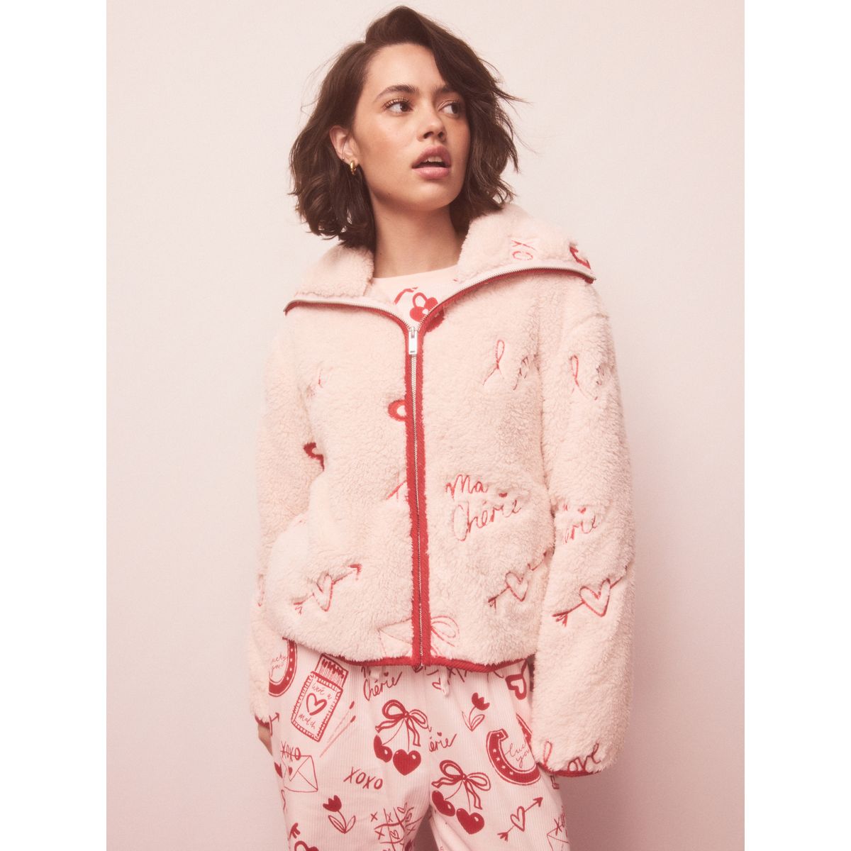 Polaire zippée rose/rouge coeur, NEXT