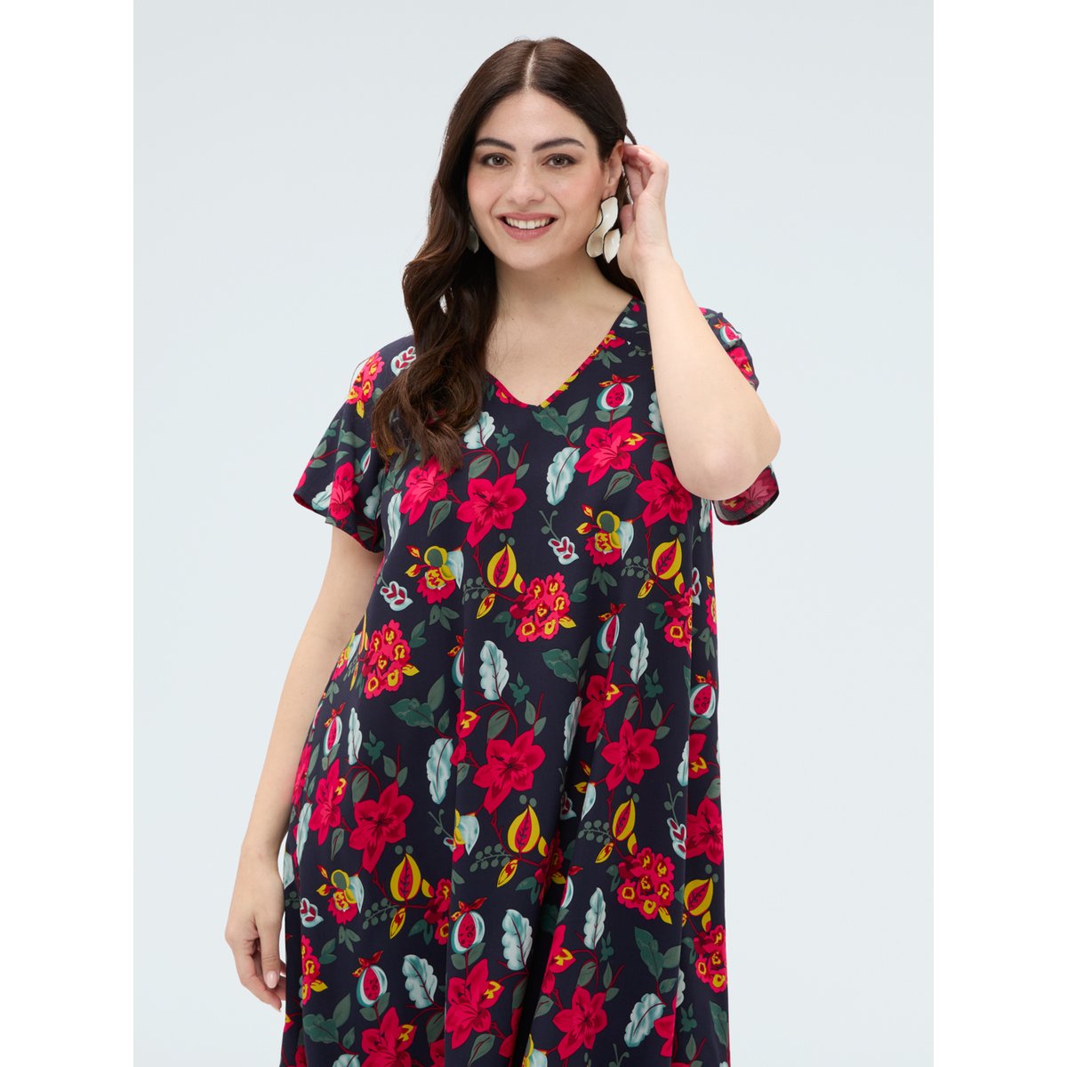 Robe longue à imprimé fleuri bleu, FIORELLA RUBINO