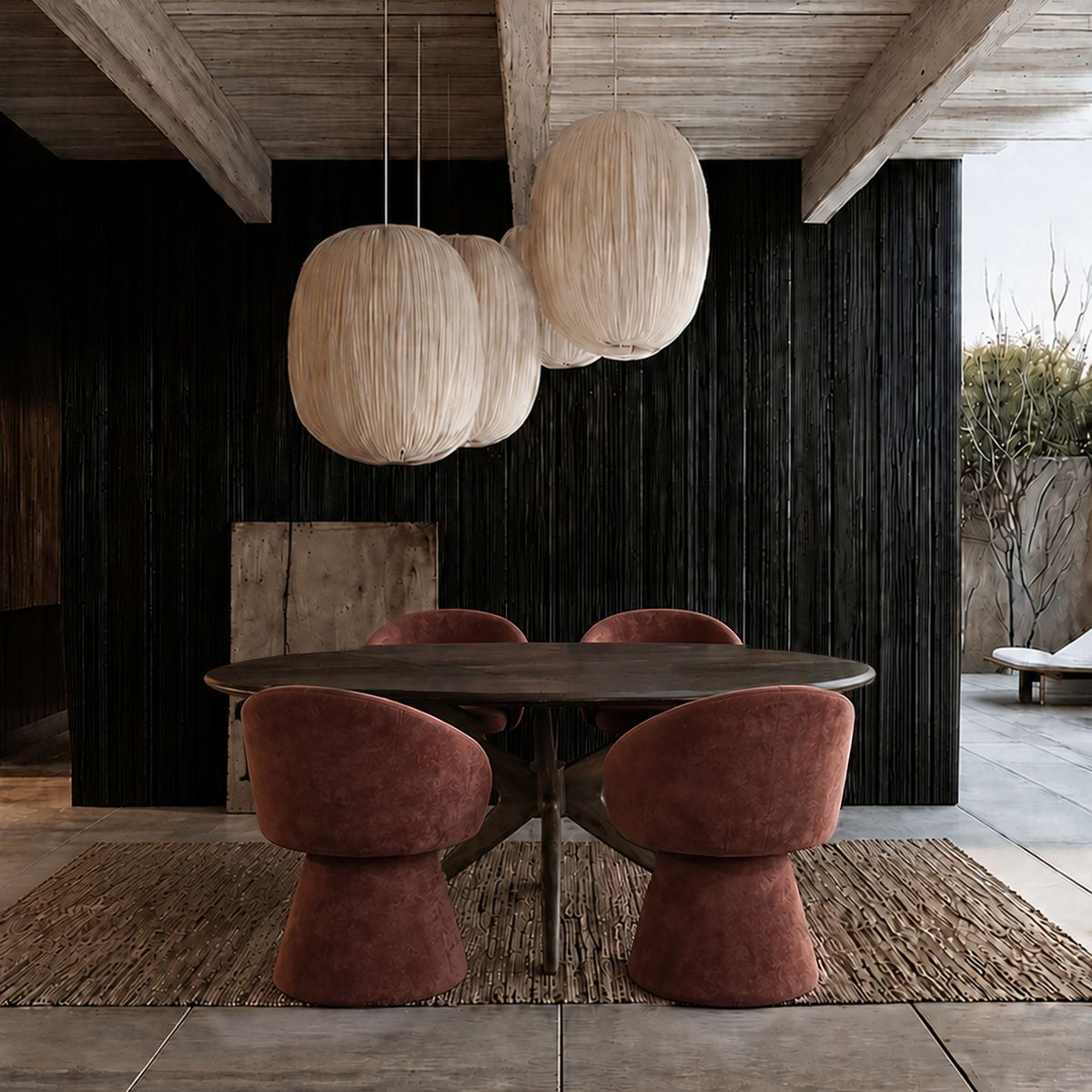 Fauteuil de table pivotant en velours, ALBA bordeaux, NOW'S HOME