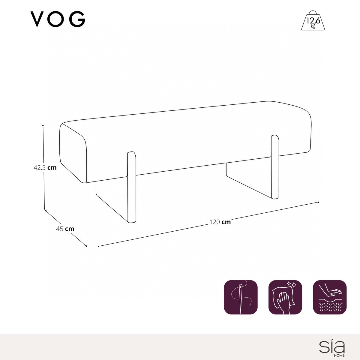 Banc en tissu tramé à motif VOG moutarde, SIA HOME
