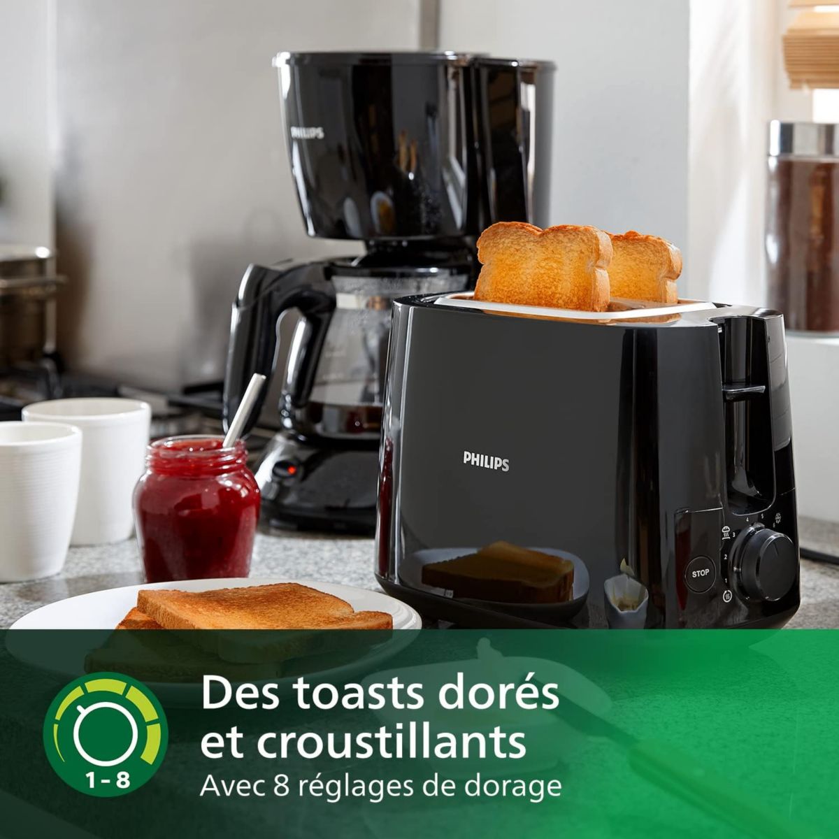 Grille-pain HD2581/90 Toaster noir Daily, 2 fentes, 830W couleur unique, PHILIPS