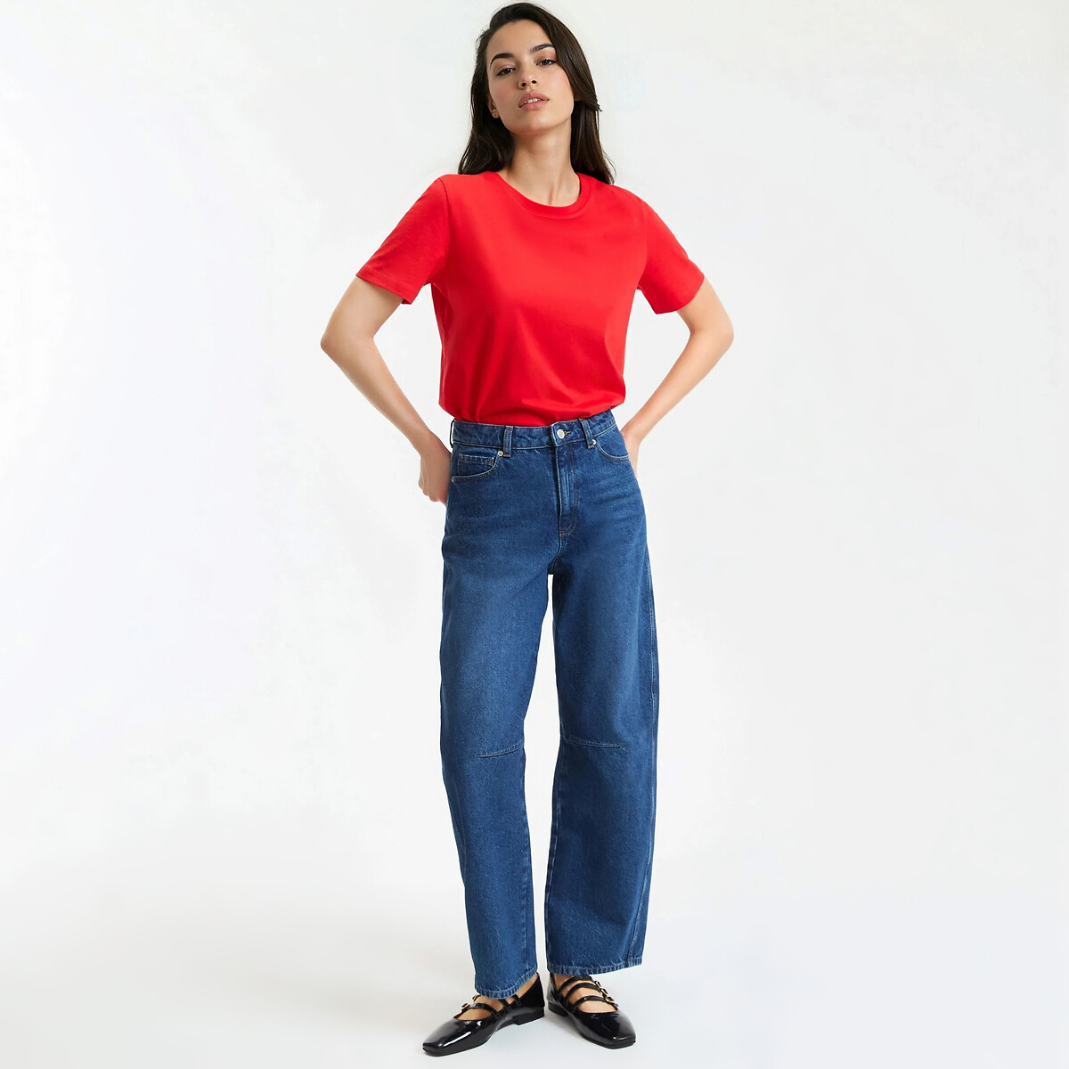 T-shirt col rond, manches courtes rouge, LA REDOUTE COLLECTIONS