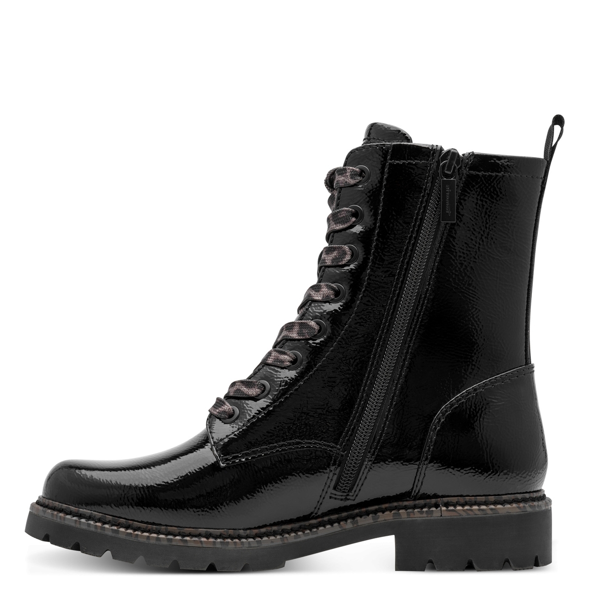Bottine talon bloc noir laque, TAMARIS