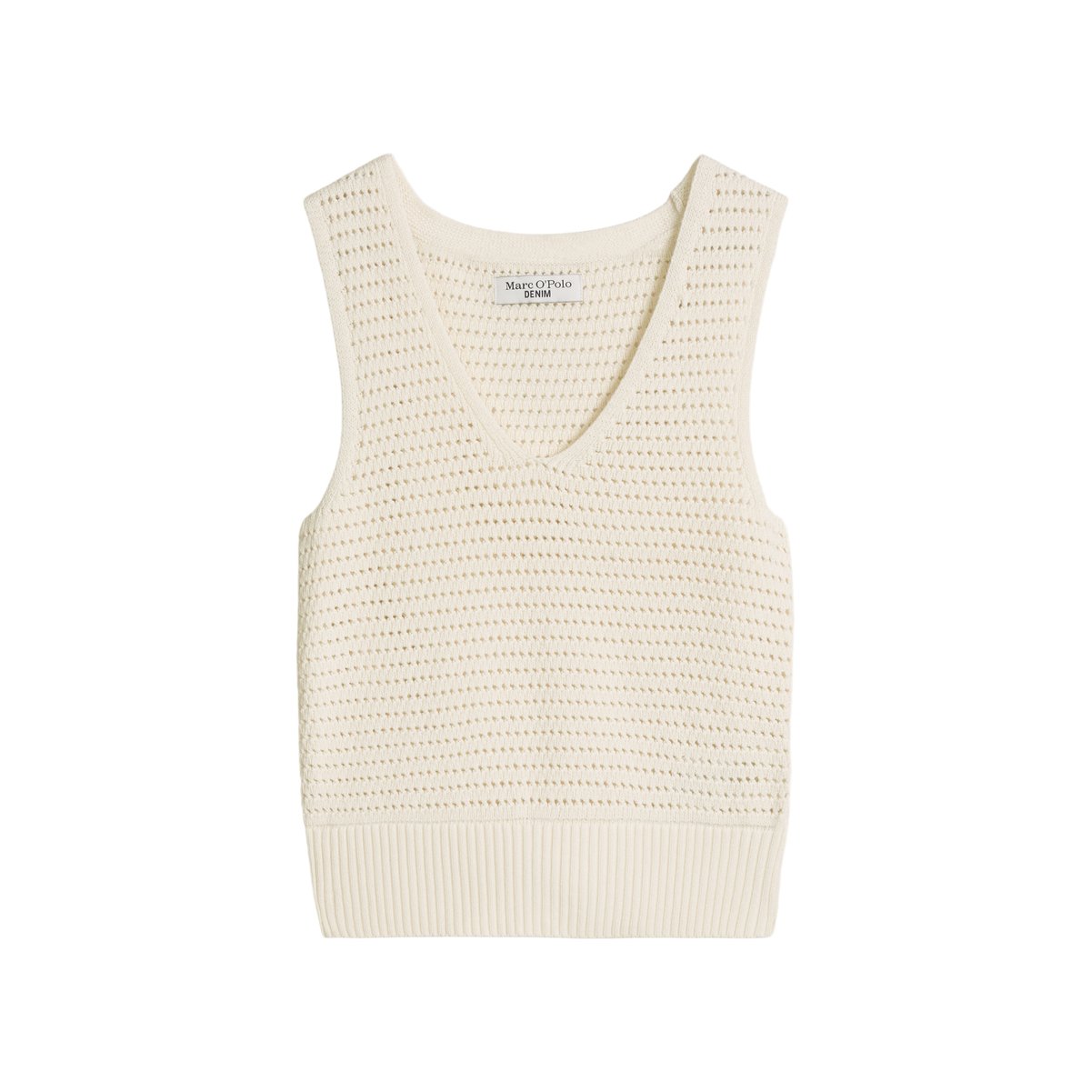 Top en tricot slim en coton organique blanc, MARC O’POLO DENIM