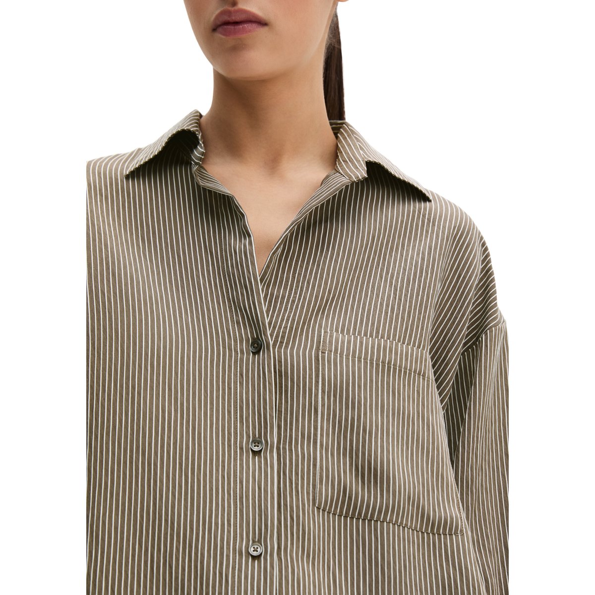 Blouse à rayures relaxed en mélange crinkle-viscose marron, MARC O'POLO