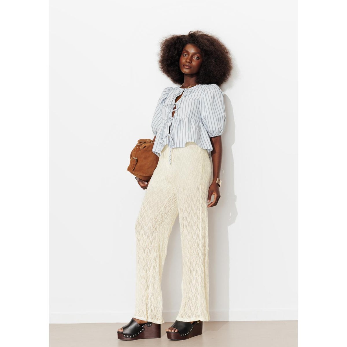 Pantalon en dentelle beige, PROMOD