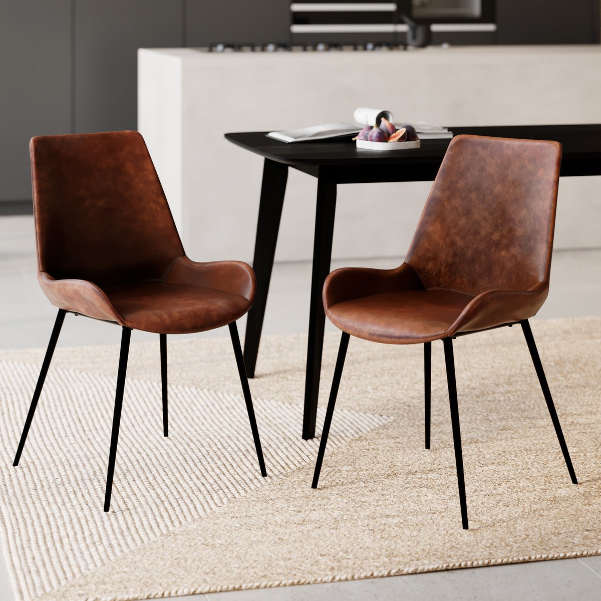 Lot de 2 chaises en cuir synthétique - AUSTIN marron, MAISON PAVANE