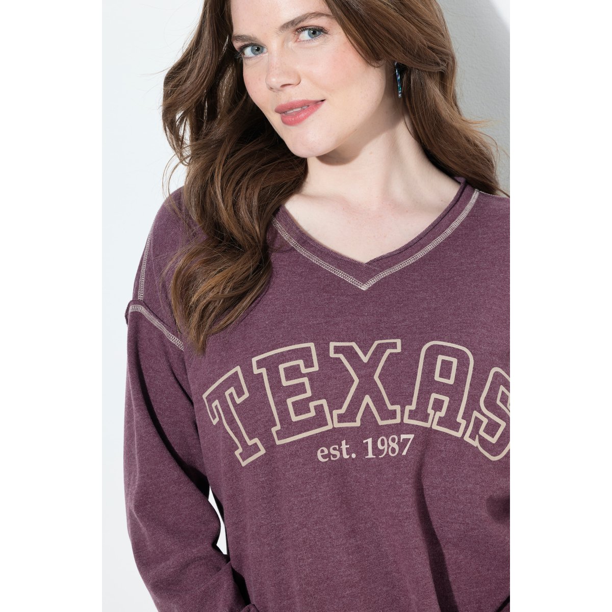 Sweat-shirt imprimé Texas rouge vin foncé, ULLA POPKEN