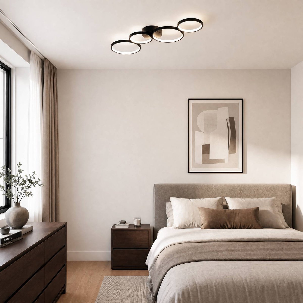 Plafonnier en aluminium moderneLED noir brossé, LINDBY