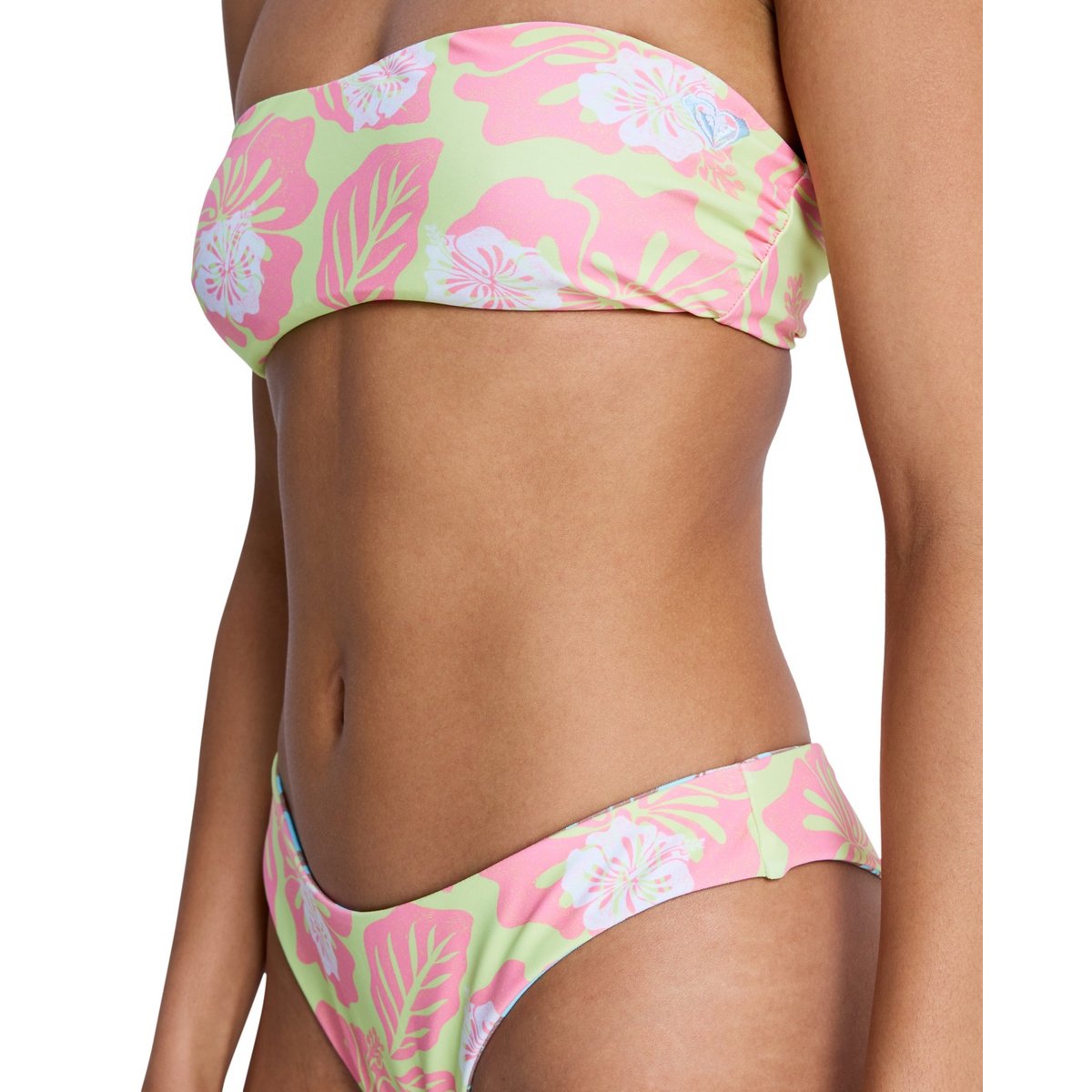 Haut de maillot de bain bikini bandeau HIBISCUS HYPE RV BANDEAU. vert daiquiri green hibscus hype, ROXY