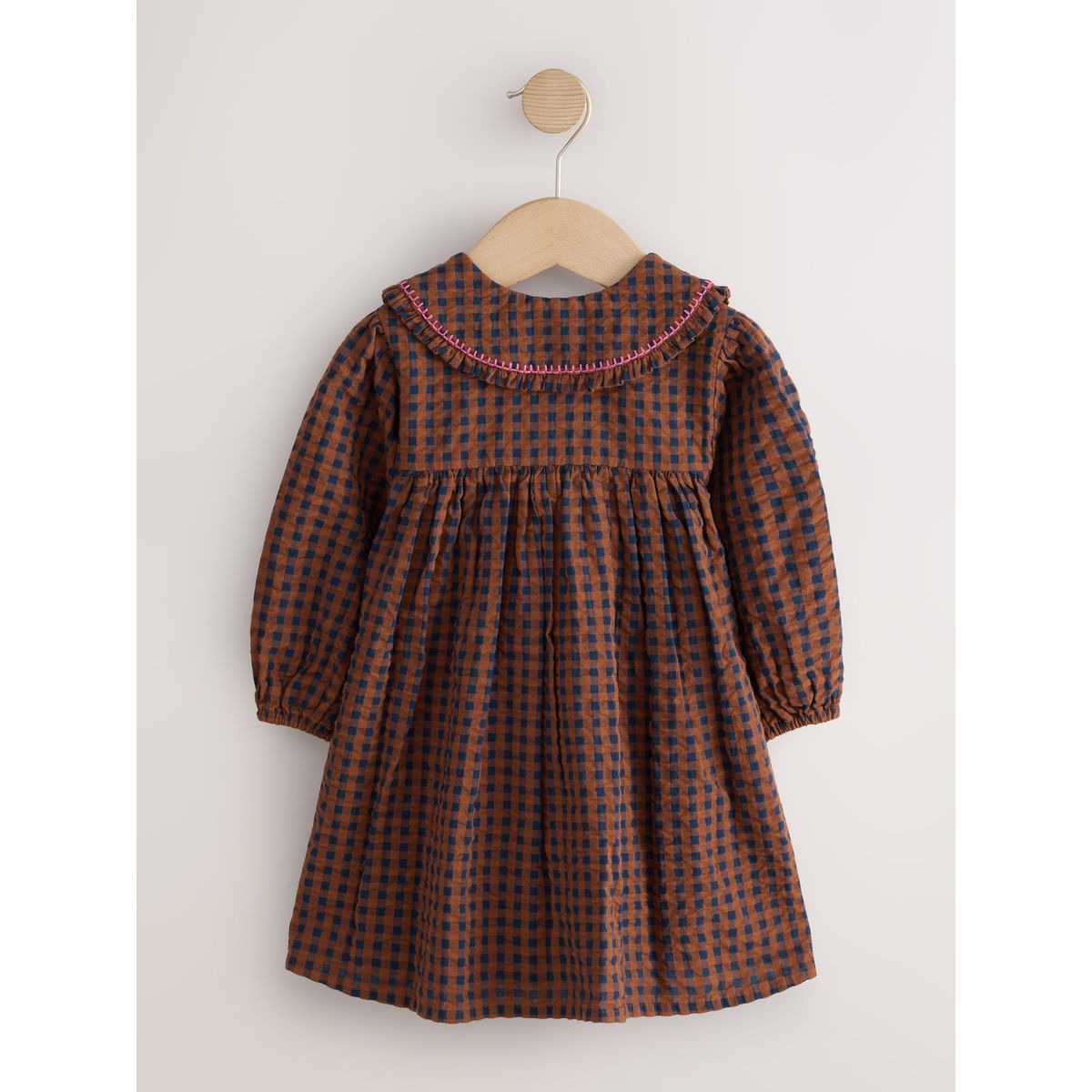 Robe avec col à carreaux brodé marron chocolat, NEXT