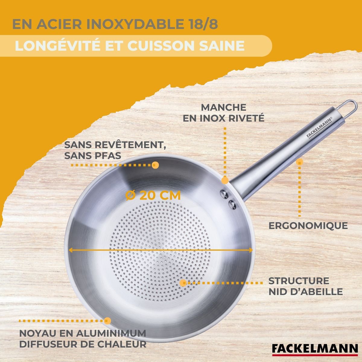 Poêle 20 cm en inox 18/8 OVALGRIFF inox, FACKELMANN