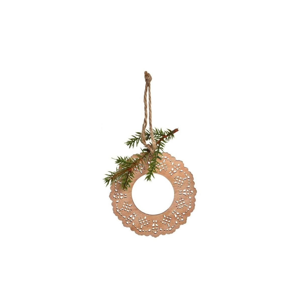 Suspension de noël rond avec pin décorative en bois H20 beige et vert, SIA DECO