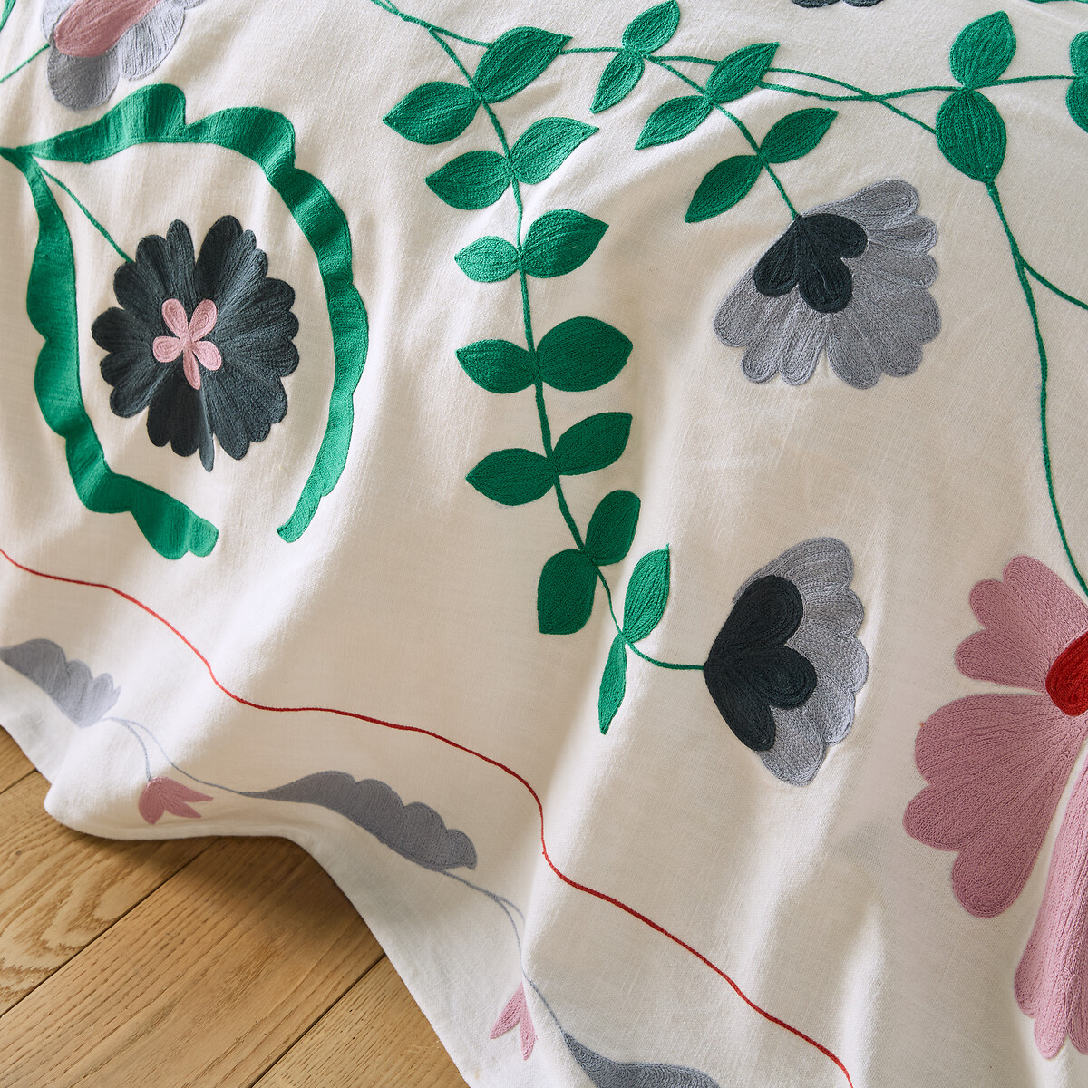 Dessus de lit coton flammé brodé Antonie ecru/multicolore, LA REDOUTE INTERIEURS