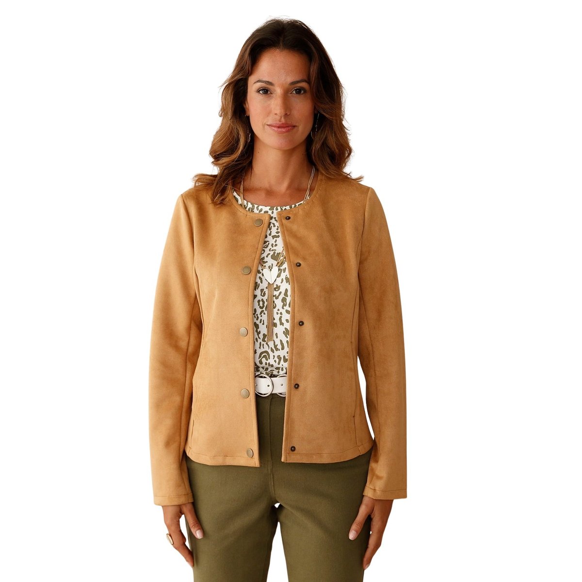 Veste encolure ronde en suédine camel, DAXON