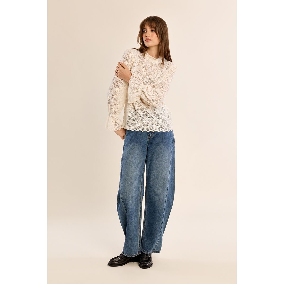 Blouse droite en semi-transparence offwhite, MOLLY BRACKEN