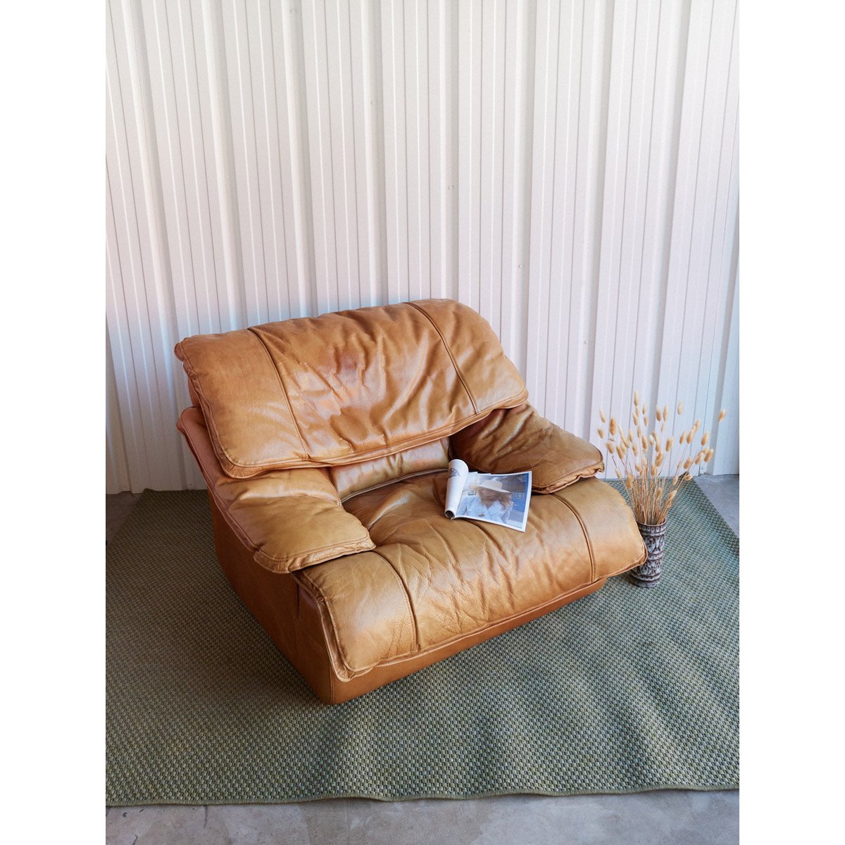 Fauteuil en cuir italien Jakob N°1395 - Bon état marron, DEBONGOUT