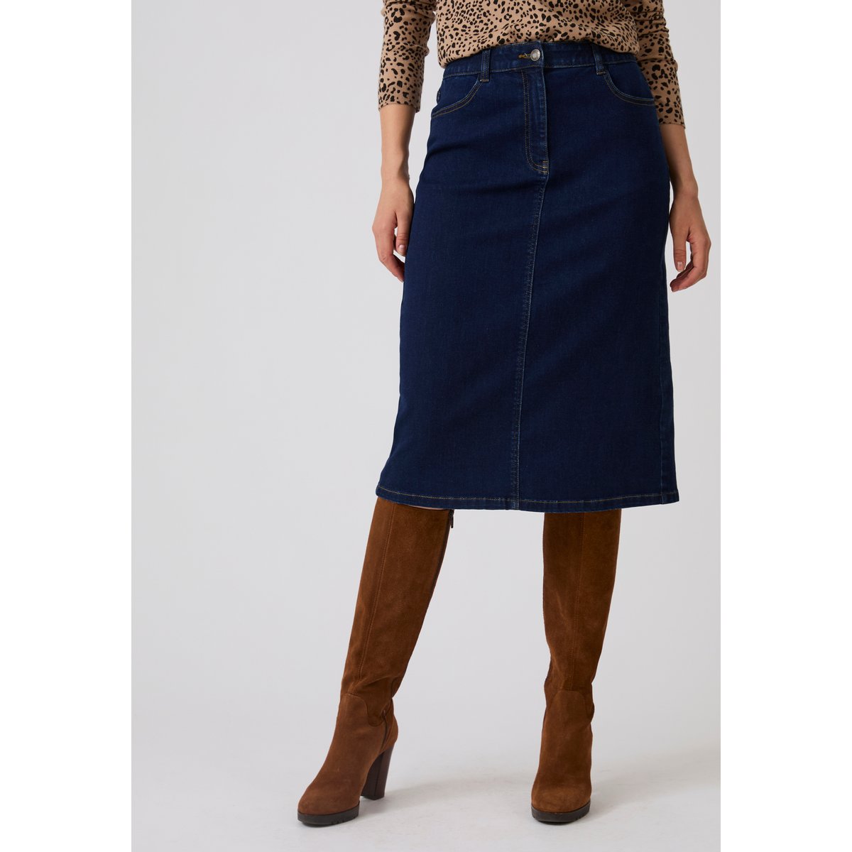 Jupe denim droite bleu denim foncé, DAMART