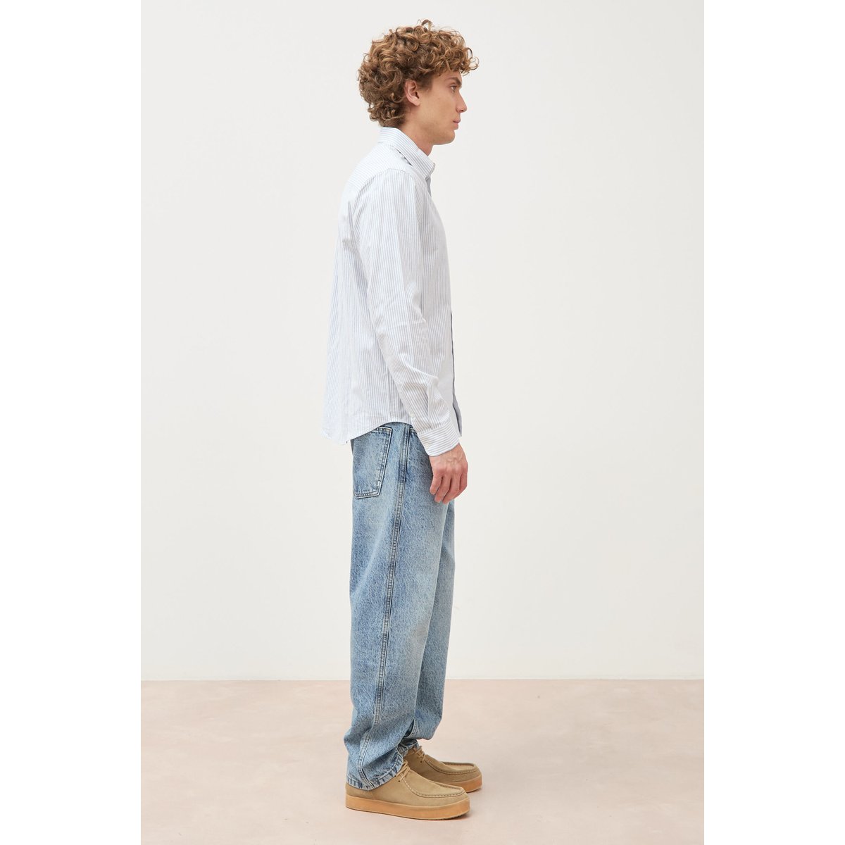 Chemise manches longues col américain bleu gris, BONOBO