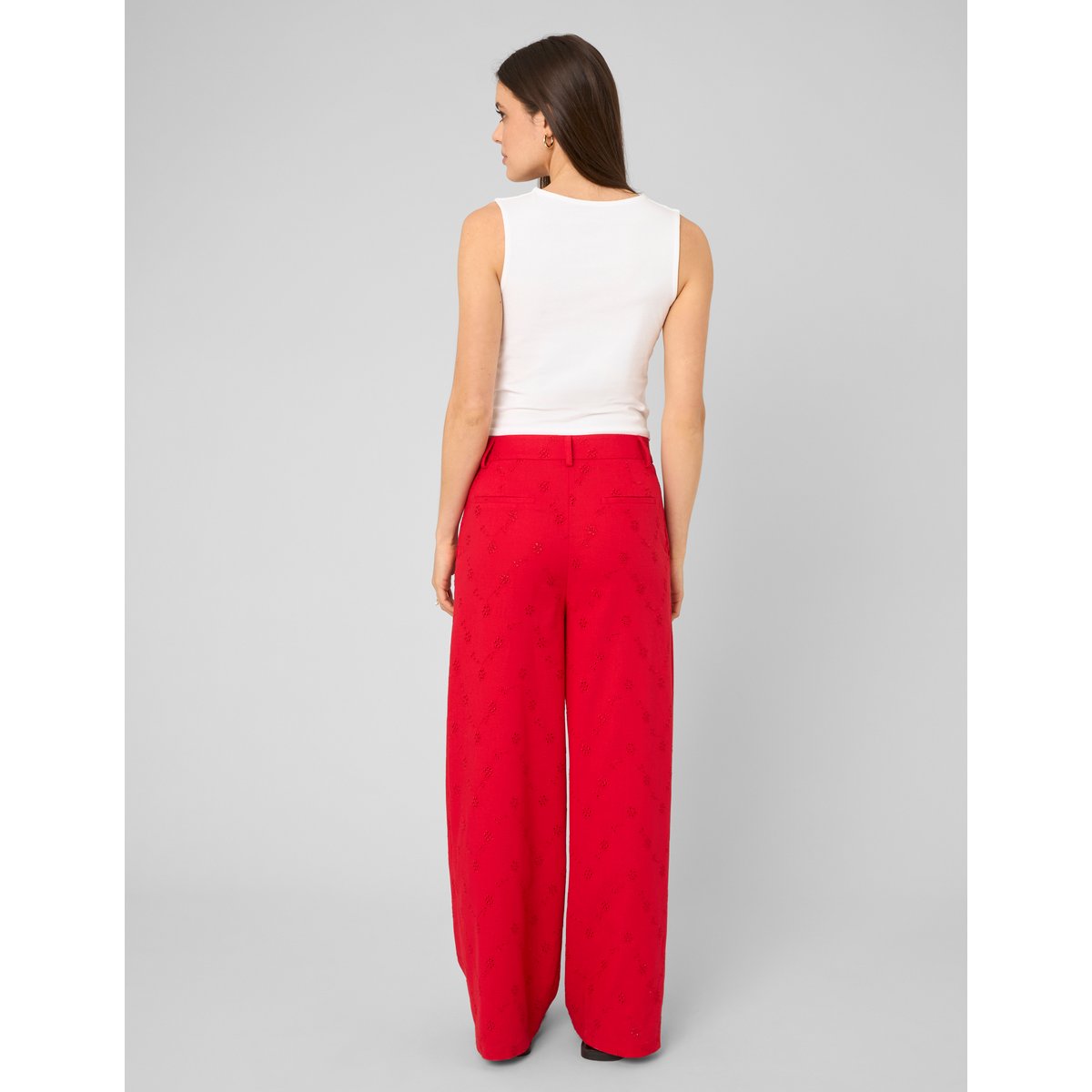 Pantalon broderie anglaise rouge, BZB