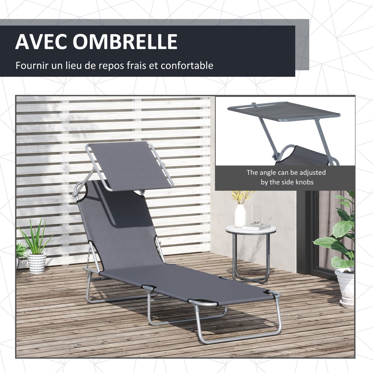 Chaise longue Métal Gris gris, OUTSUNNY