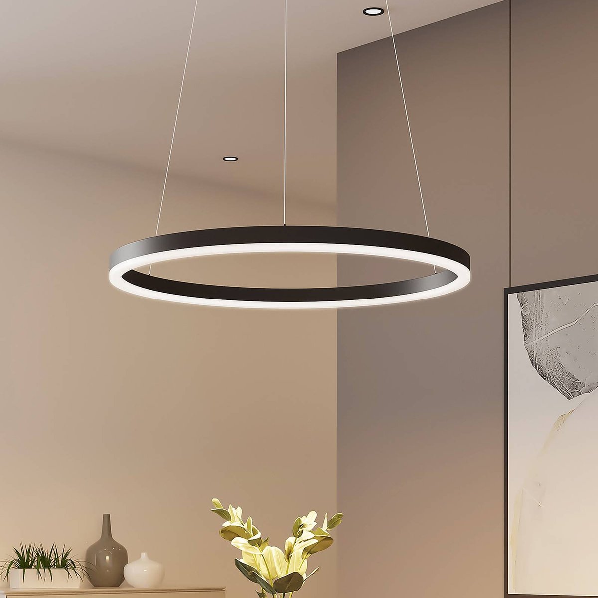 Suspension en métal moderneLED, Albiona noir, blanc, ARCCHIO