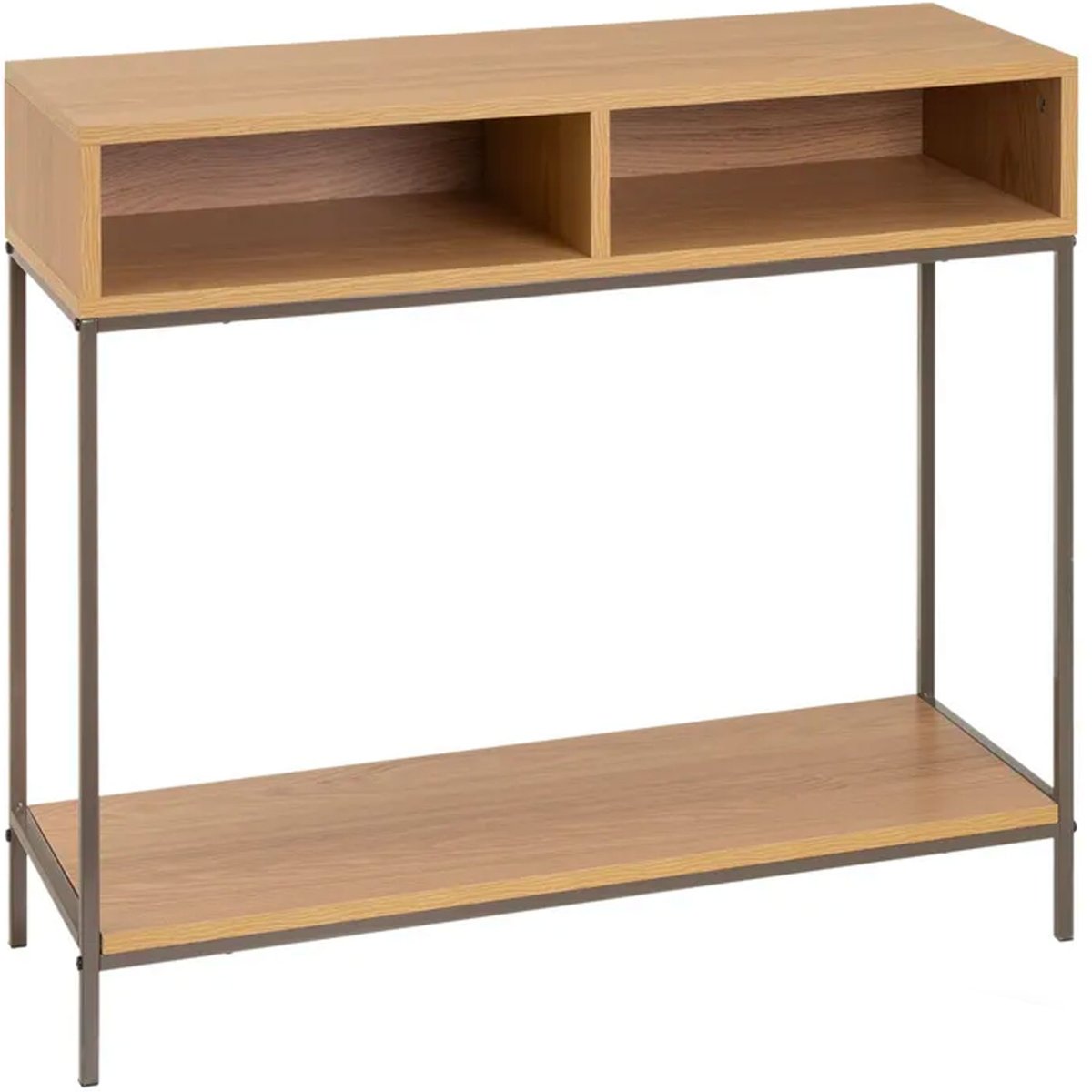 Console d'entrée en bois et métal gris à 2 casiers 80x30x75cm bois, WADIGA