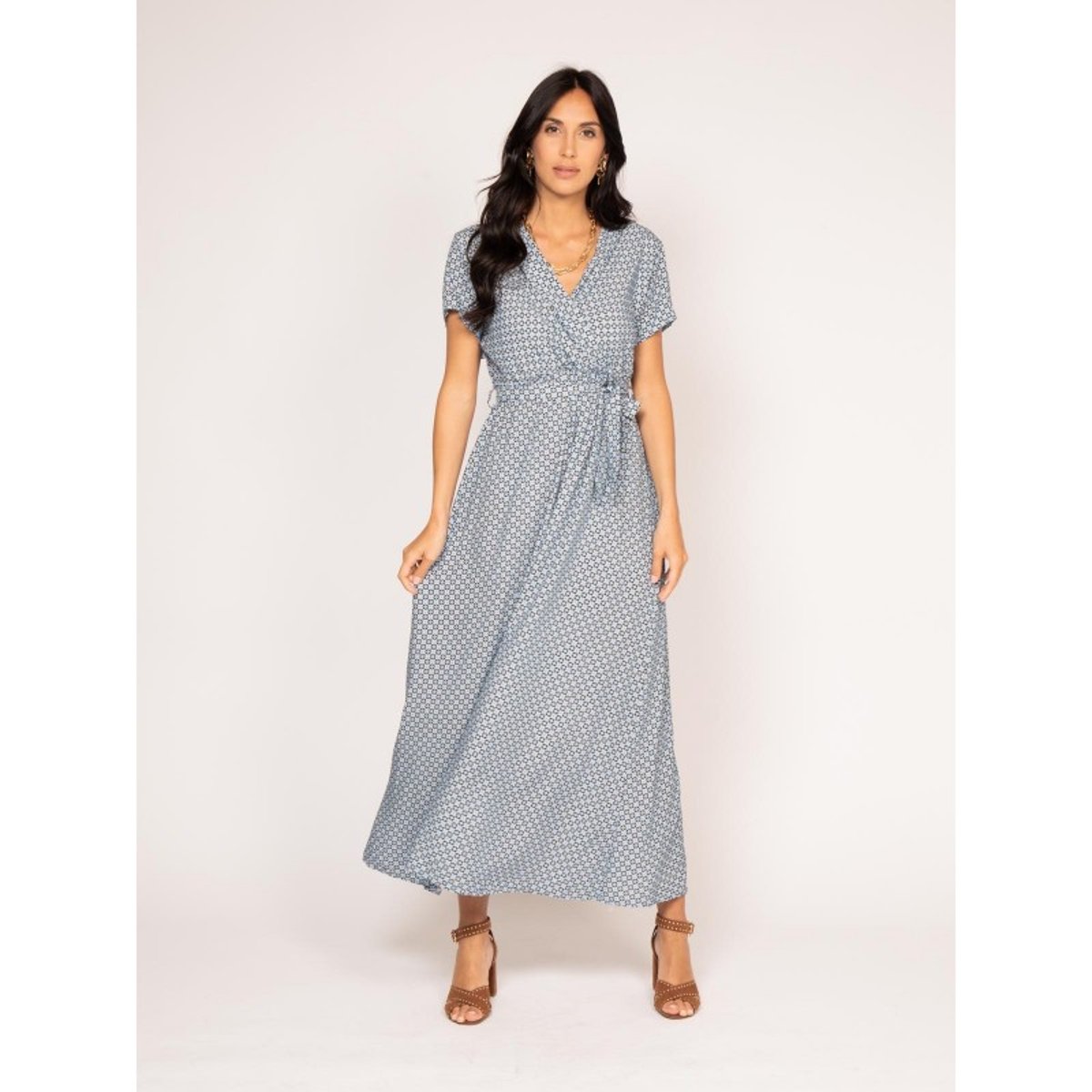 Robe Longue Cache Coeur Motifs Icare bleu ciel, DONA LISA