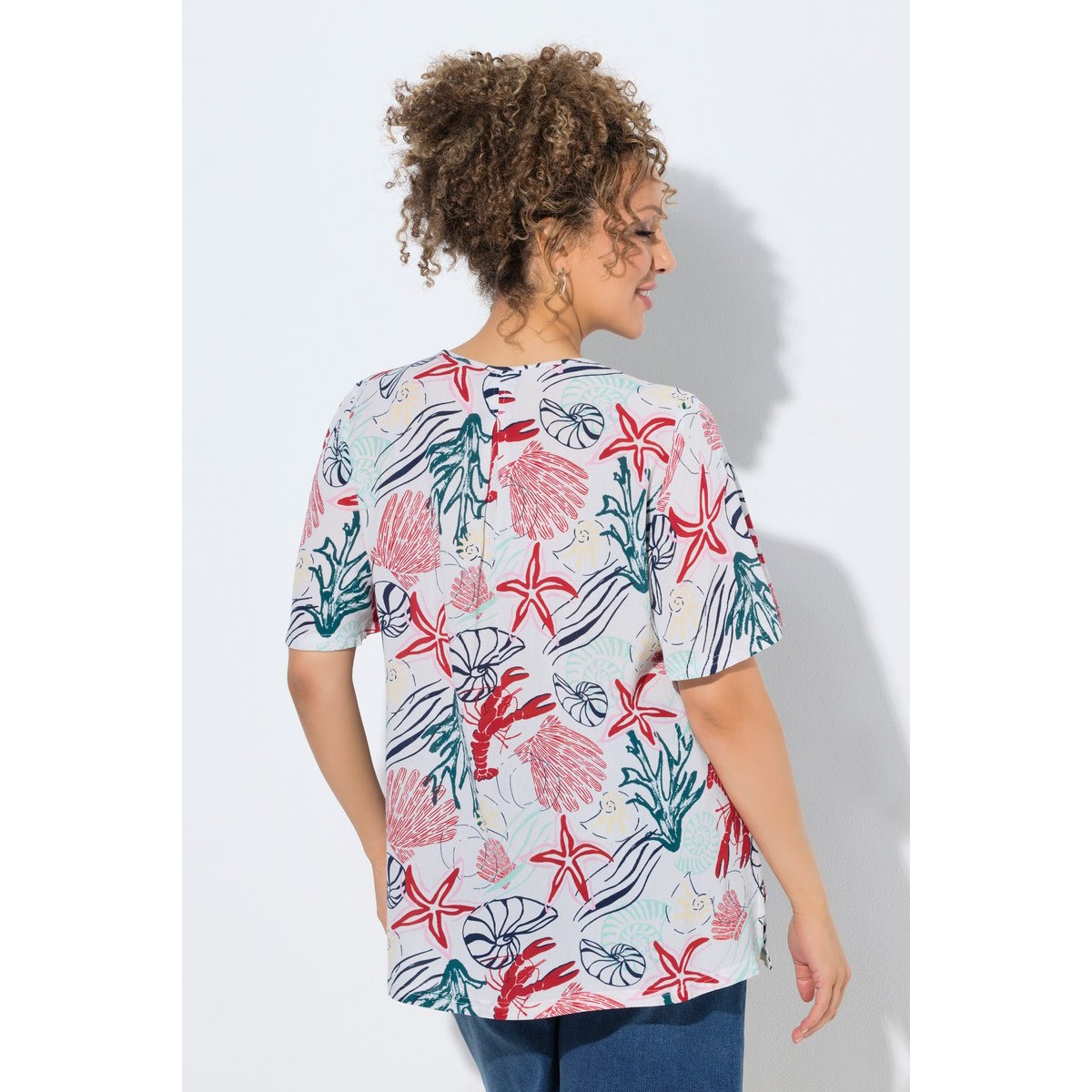 Chemise smockée, imprimé marin, col tunisien blanc neige, ULLA POPKEN