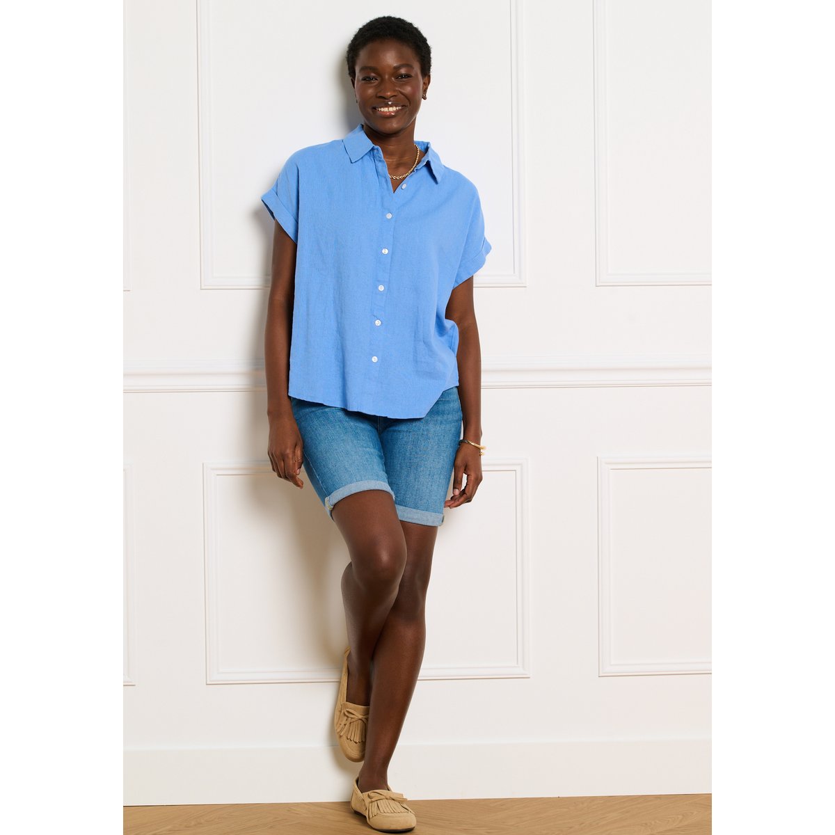 Short en denim taille classique medium blue, LOLALIZA