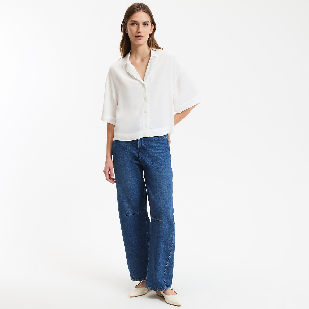 Camicia collo revers, maniche corte avorio, LA REDOUTE COLLECTIONS