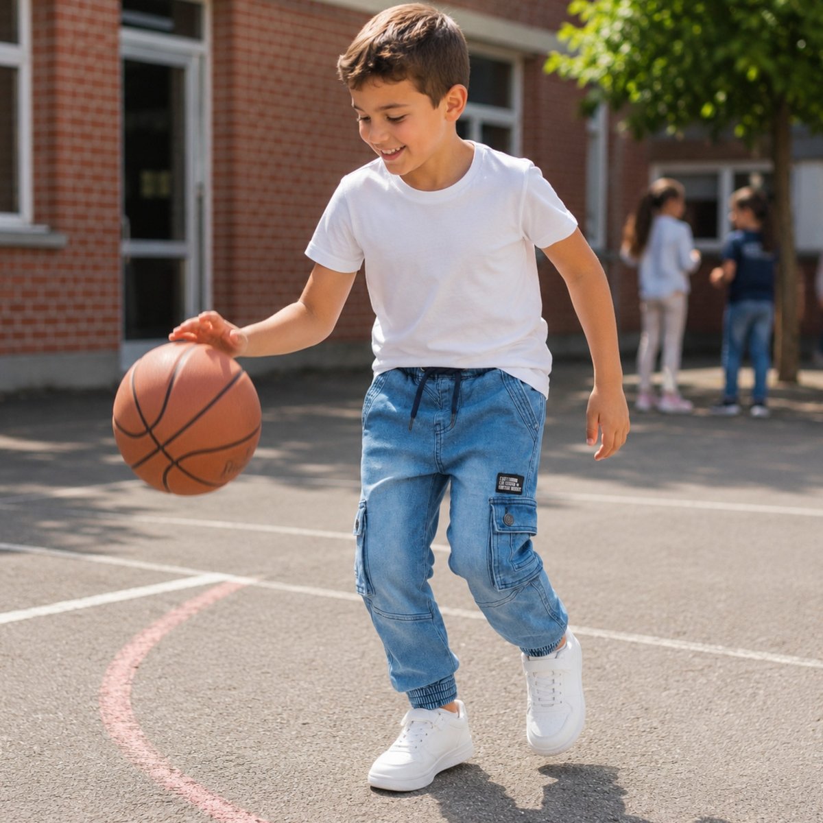 Jean cargo taille élastique à cordon, coupe décontractée CARGO KID bleu délavé, LEE COOPER