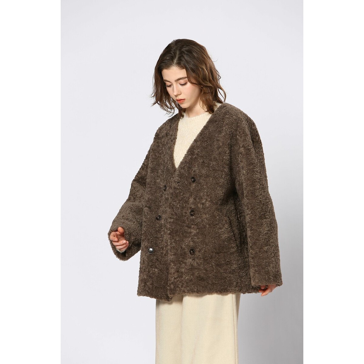 Sherpa Mid-Length Coat brown, SEE U SOON