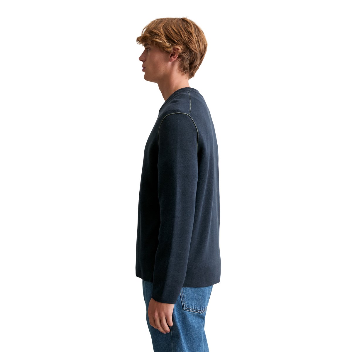 Pull-over regular en coton double face bleu foncé, MARC O’POLO DENIM