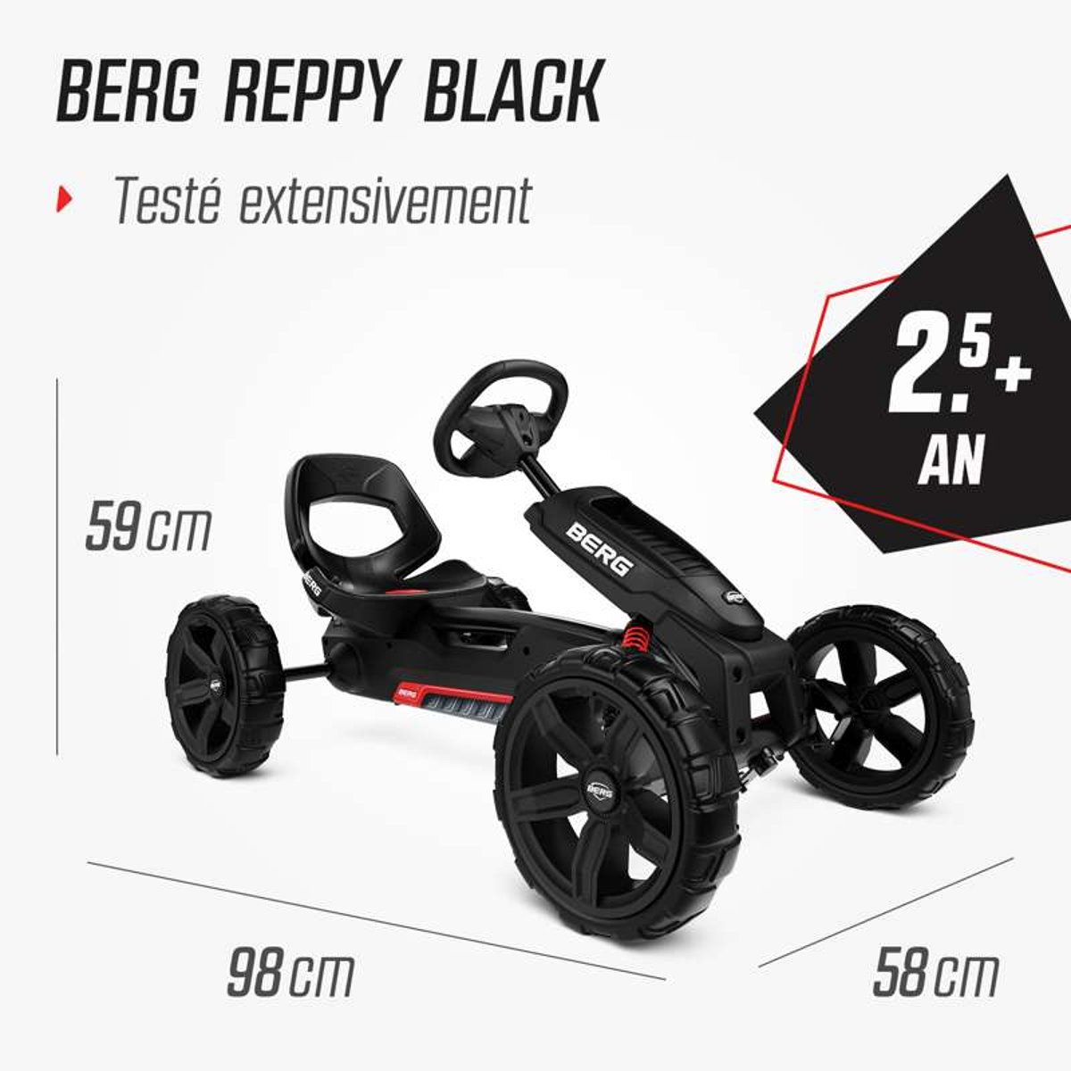 Kart à Pédales pour Enfants, 2+ Ans, Reppy Rebel Noir black, BERG TOYS