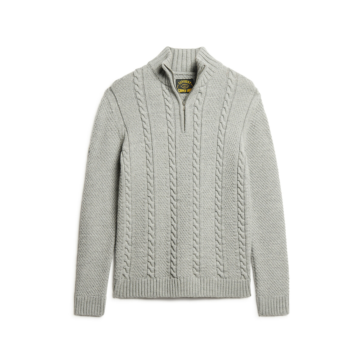 Pull vintage à col montant zippé Jacob gris, SUPERDRY