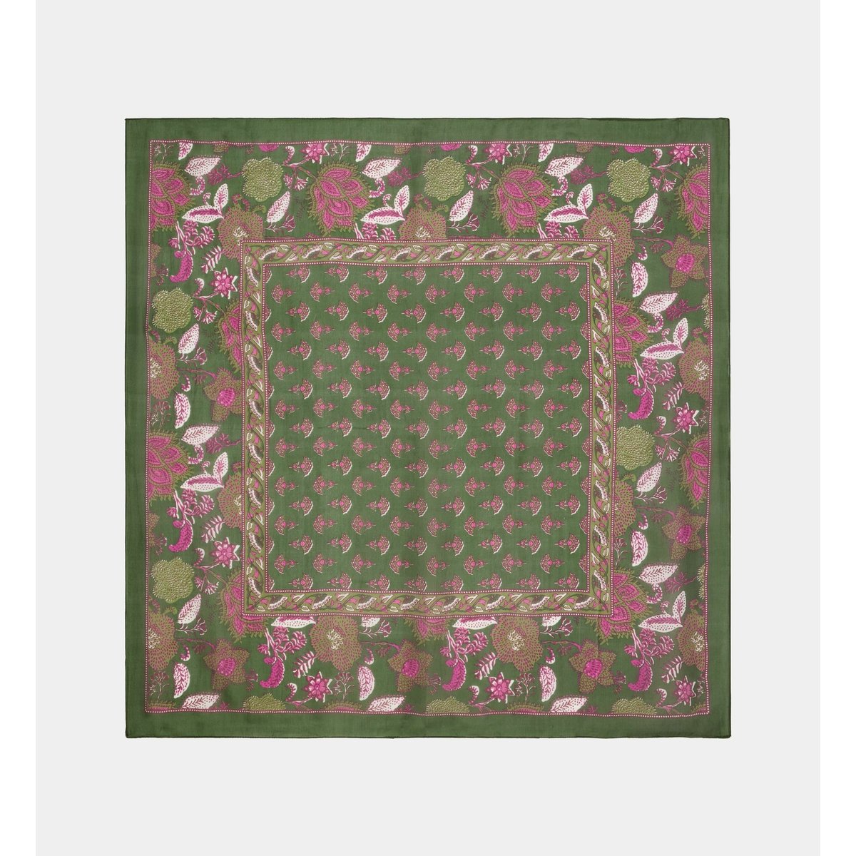 Foulard famaya fleuri en soie kaki, GALERIES LAFAYETTE