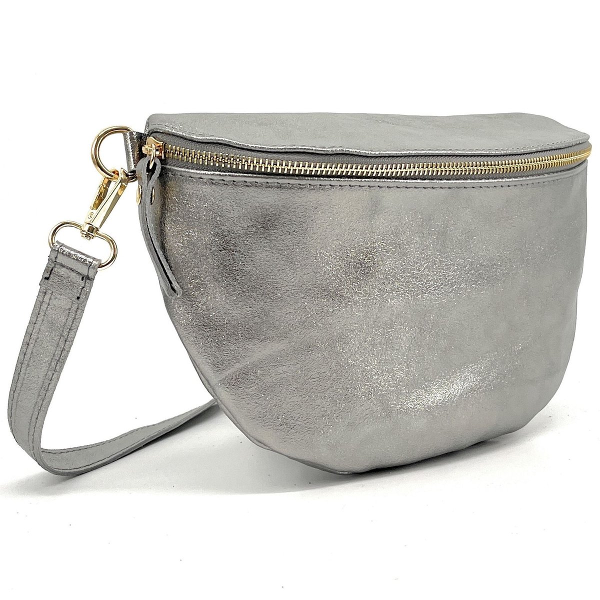 Sac banane en cuir irisé italien LOUNA argent moyen, OH MY BAG