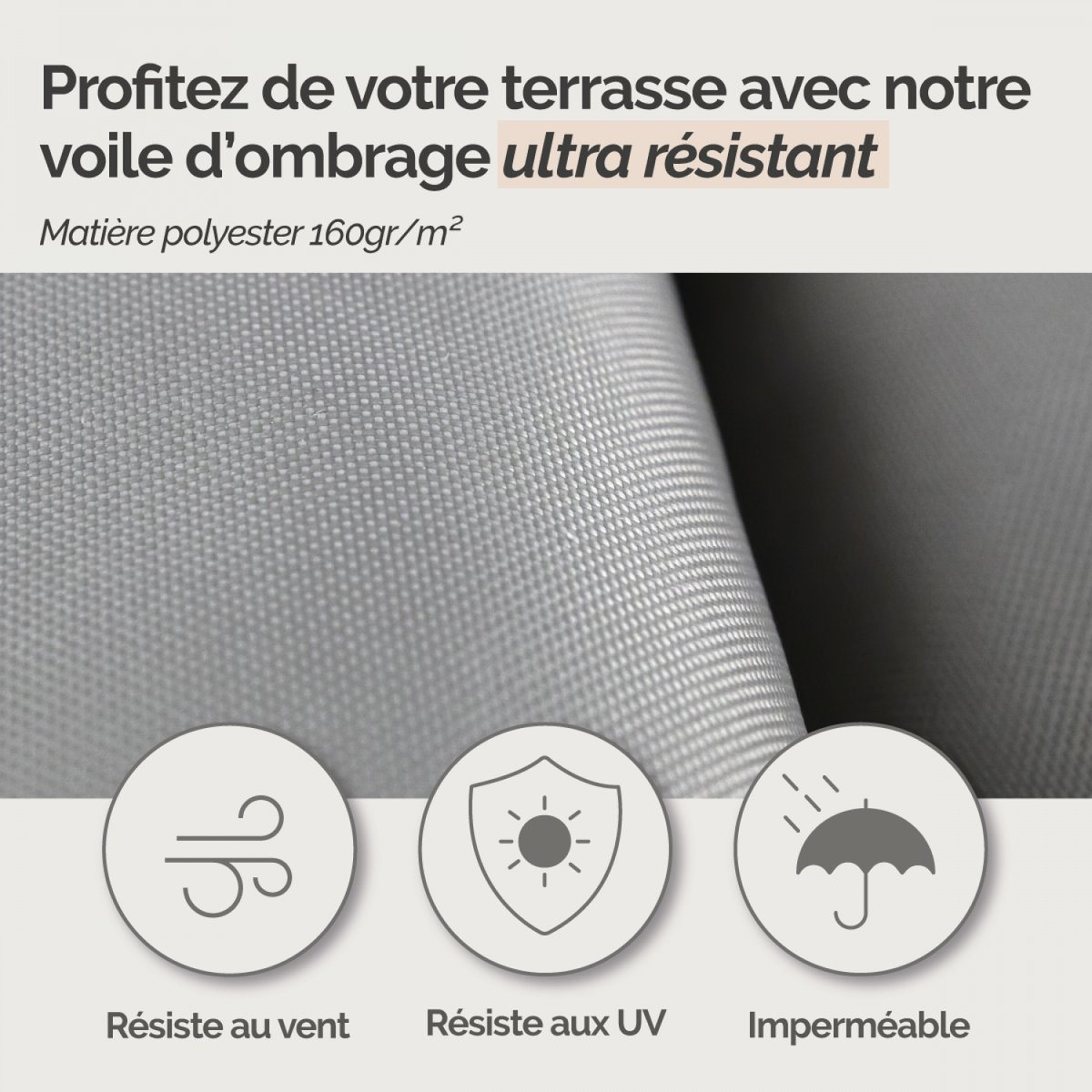 Voile d'ombrage rectangulaire gris, LINXOR