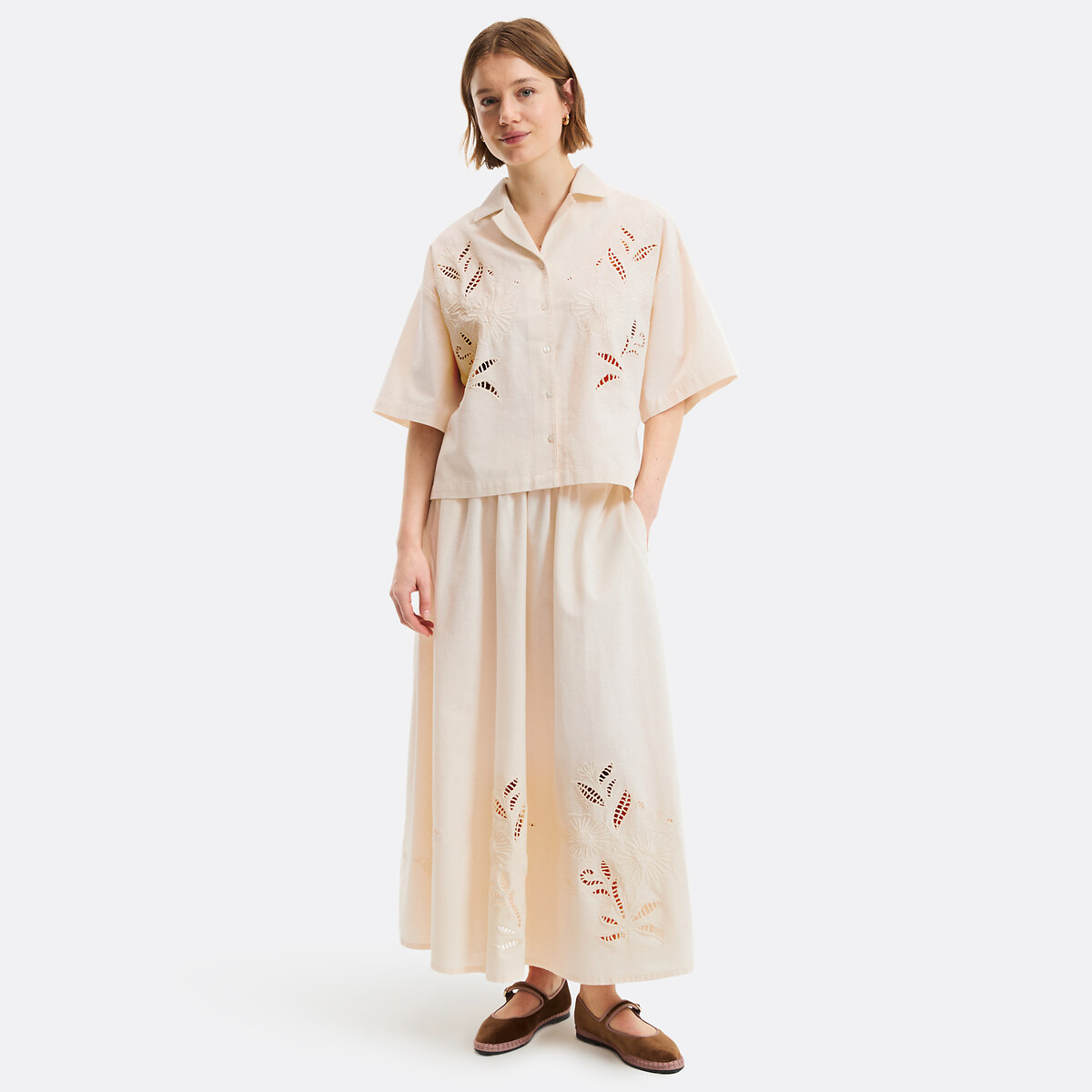 Jupe longue brodée et ajourée  ivoire brodé, LA REDOUTE COLLECTIONS
