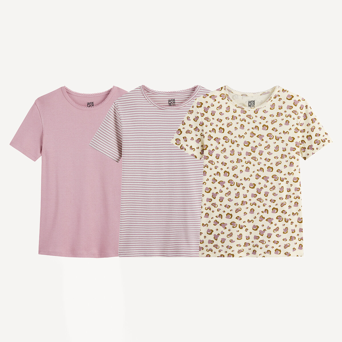 Lot de 3 maillots de corps manches courtes rose + écru, LA REDOUTE COLLECTIONS